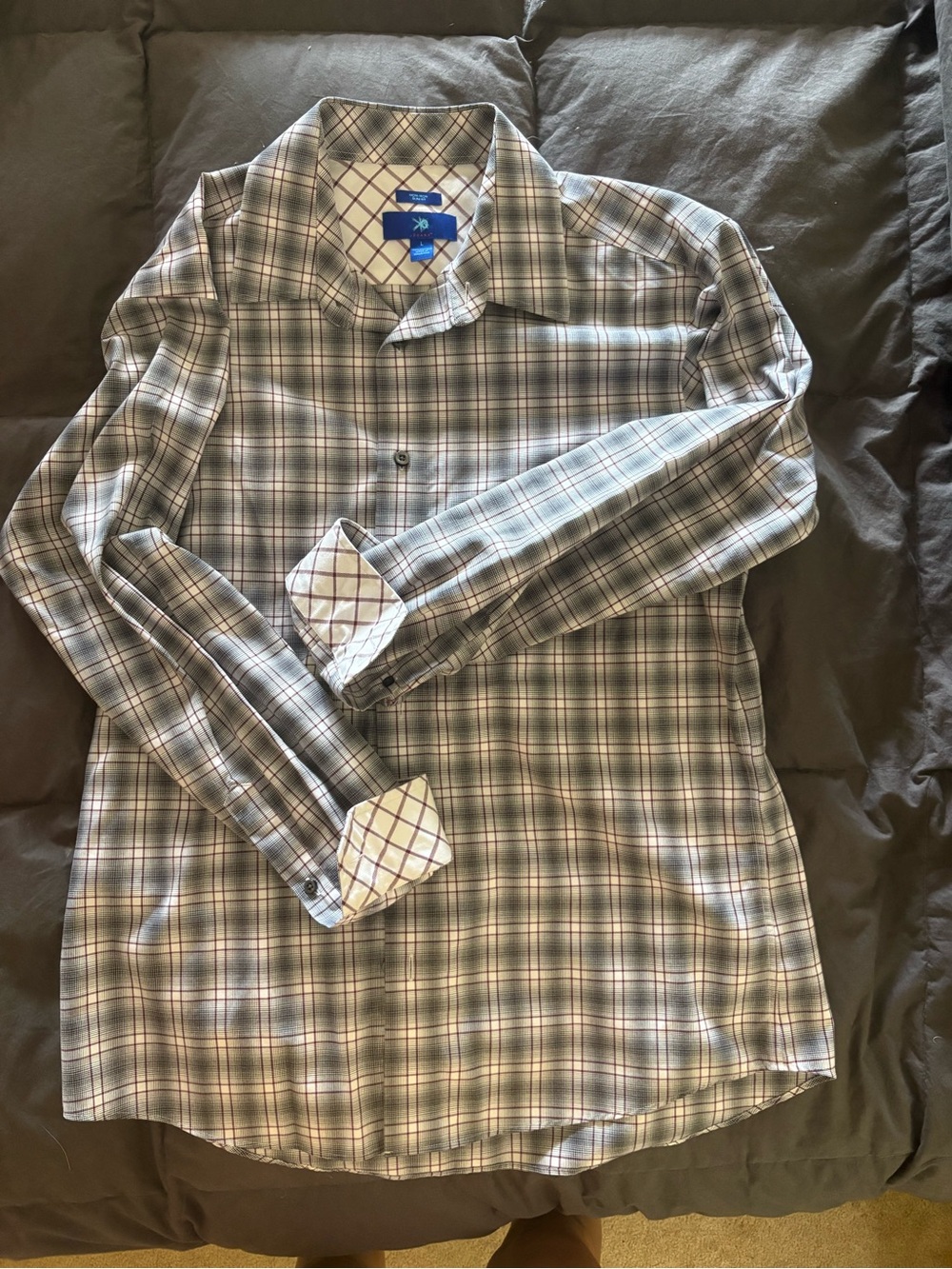 Egara Men’s Beige Plaid Button Up Dress Shirts (2) - Picture 5 of 7